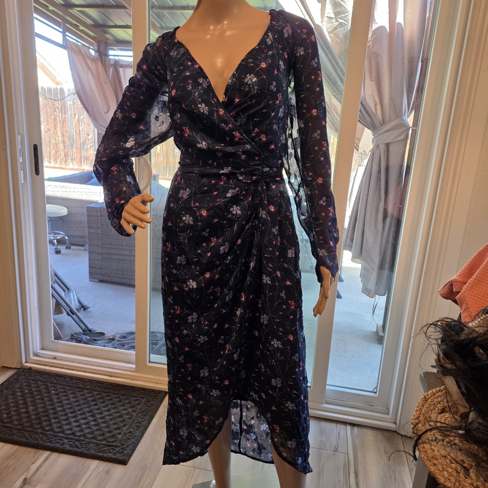 Floral Wrap Dress - Navy